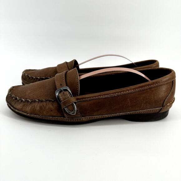 Vintage Ralph Lauren Country Buckle Loafers Slip On Round Toe Heel Suede Brown 9 - Picture 3 of 7